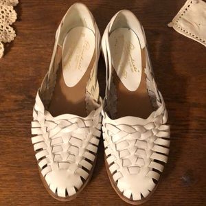 White braided flats sandals